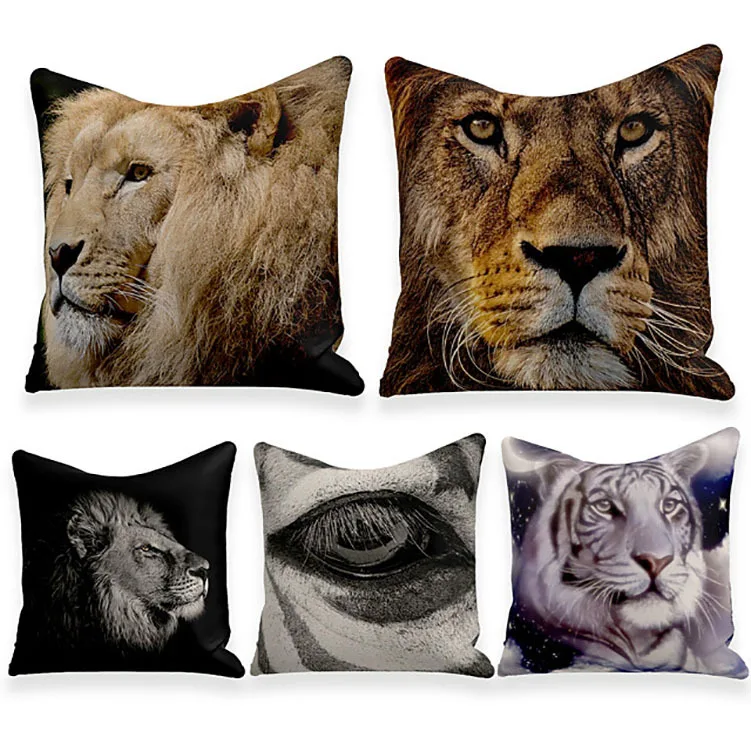 

New Lion King Pillow Cover Office Home Cushion Cover Linen Pillow Cover Animal Pattern Cushion Cover
