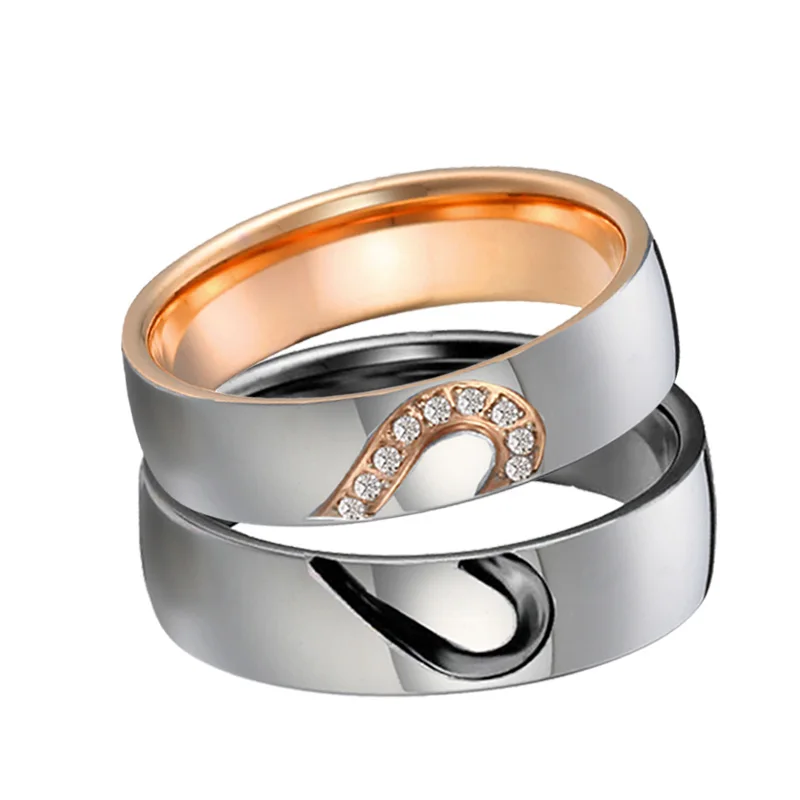 

Lovers wedding rings for couples men and women black rose gold plated heart shaped Alliance promise proposal ring marriage