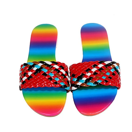 

2021 Women's Multi-color Slippers, Women's Color Woven Casual Flat-bottomed Women's Open-toed Slippers, Summer Beach Shoes