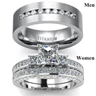 Набор колец из нержавеющей стали с фианитами для мужчин и женщин, обручальное кольцо с квадратной огранкой и кристаллами, кольца со стразами для пар, подходит для свадьбы