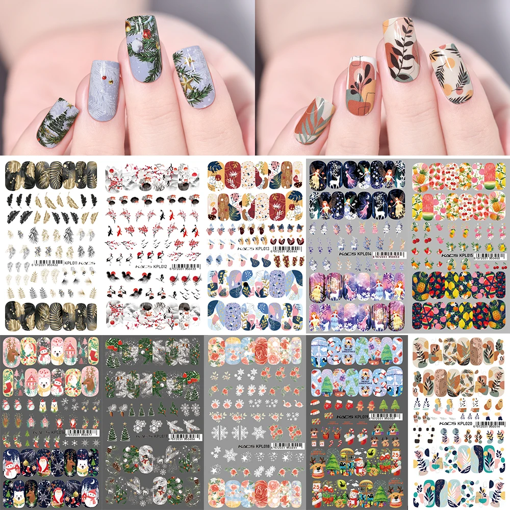 KADS Nail Stickers Flower Christmas Valentines Nail Water Decal Sliders Wraps Decoration DIY Manicure Transfer Foils Large Size