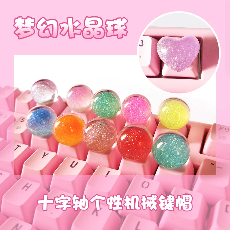

Pbt keycap translucent hand-made crystal ball pink keyboard switch for mechanical keyboard keycap