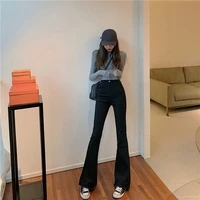 high slightly flared black jeans pants women 2021 autumn new slim high waist thin horn pants jeans trousers