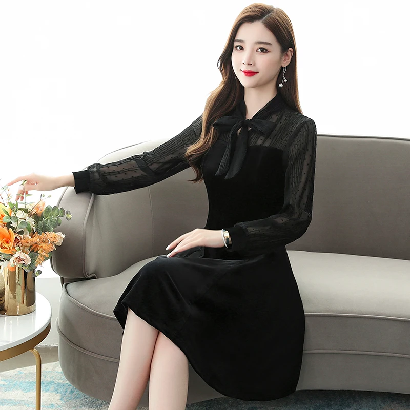 

Fashion Gold Velvet Midi Dress Winter Casual Black Bohemian Long-sleeved Plus Size Dress Elegant Vintage Party Dresses Vestidos