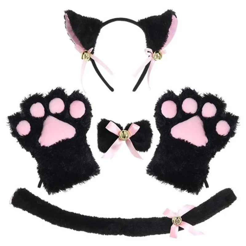 

5Pcs/Set Girls Cute Cat Ears Headband Maid Cosplay Roleplay Anime Costume Gloves Paw Ear Tail Tie Party Halloween Accessories