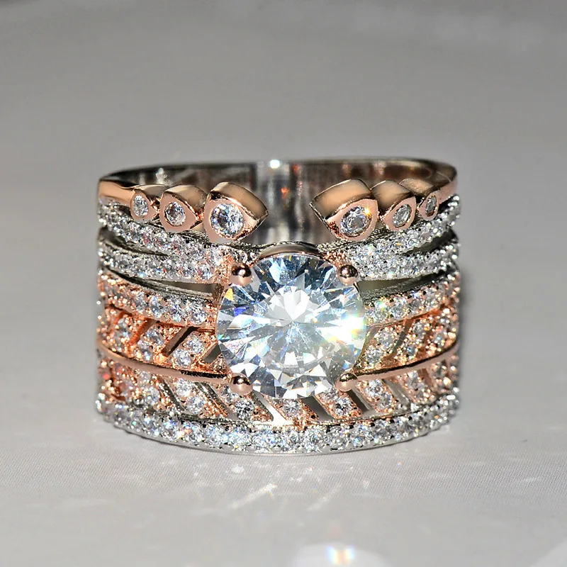 Женское большое кольцо из розового золота серебряного цвета с цирконом модные ювелирные украшения для