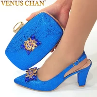 african style elegant ladies shoes and matching bag set 2019 italian design rhinestone high heels shoes and bag set for party