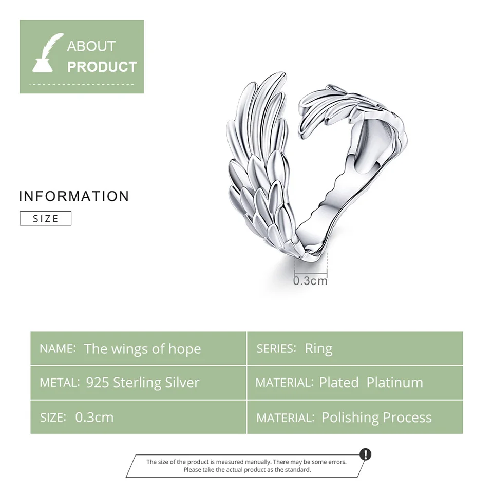 Серебряное кольцо bamoer 925 пробы с крыльями ангела регулируемое платиновым