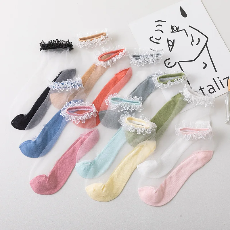 

1Pairs Women Socks for Summer Ultra-thin Transparent Cass Glass Fiber Silk Socks Sox Anti-skid Breathable Anti-Friction