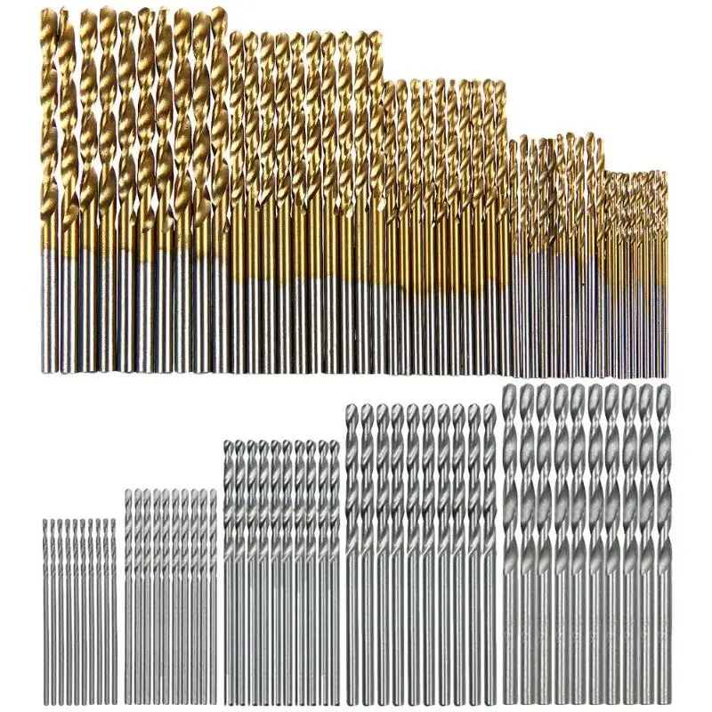 100 Pcs/Set Titanium Coated Twist Drill Bit High Speed Steel Hole Opener Woodworking Metal Plastic Tools Electric | Инструменты