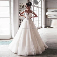 luxury bling ball gown wedding dresses 2021 nude tulle neck cap sleeves lace applique corset buttons sweep train bridal gowns