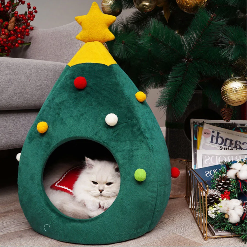 

Christmas Tree Shape Dog Cat Bed House Soft Nest Tree Shape Pet Bed Cat Winter Warm Bed Cave Tent Pet New Year Gift Navidad