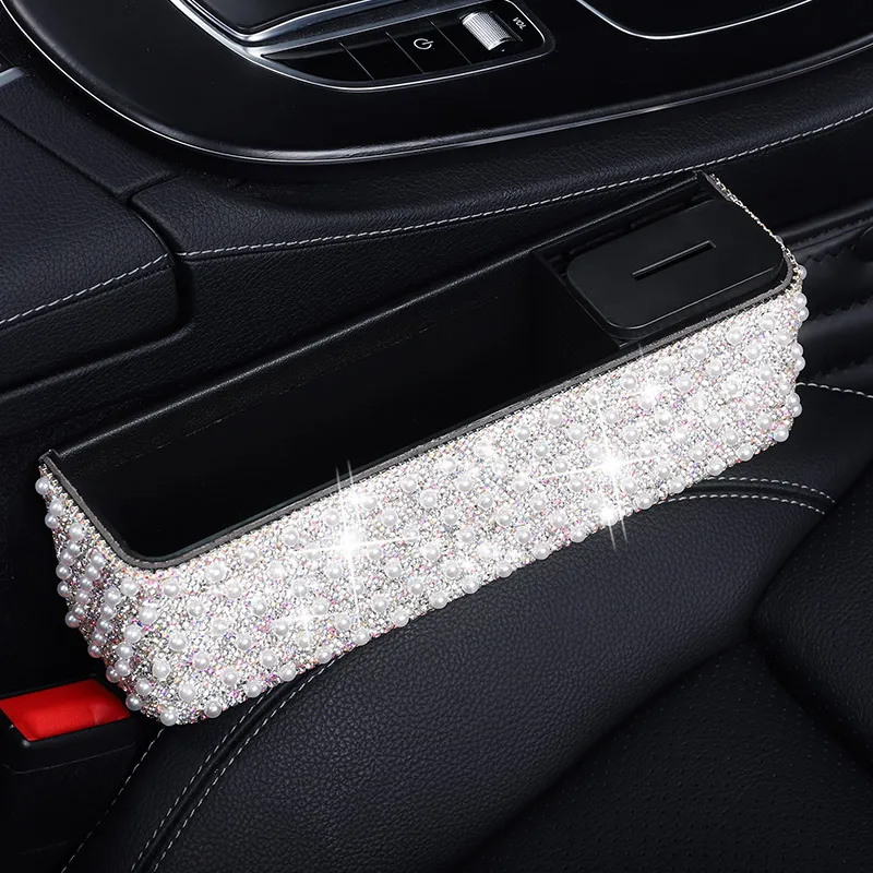 

Pearl Rhinestone Car Seat Crevice Gaps Storage Box Diamond Auto Drink Pockets Organizers Seats Interior Accessories