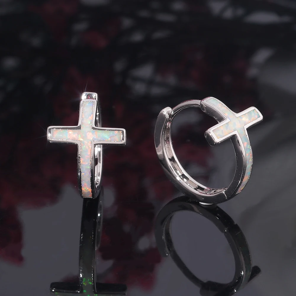 Женские серьги-кольца CiNily с белыми синими огненными опаловыми и серебряными