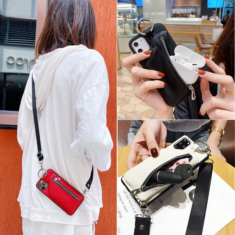 Роскошная кожаная сумка через плечо чехол-кошелек для наушников чехол телефона