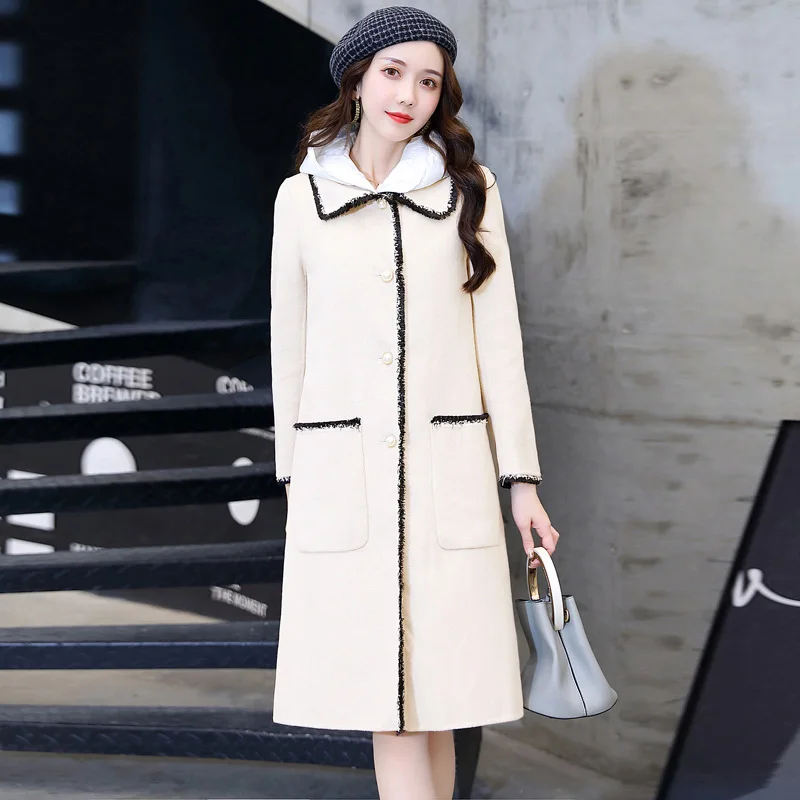 

New Solid Double-Sided Woolen Winter Long Single-Breasted Wool Ladies Wide-Waisted Turn-Down Collar Two-Piece of Coat and Vest