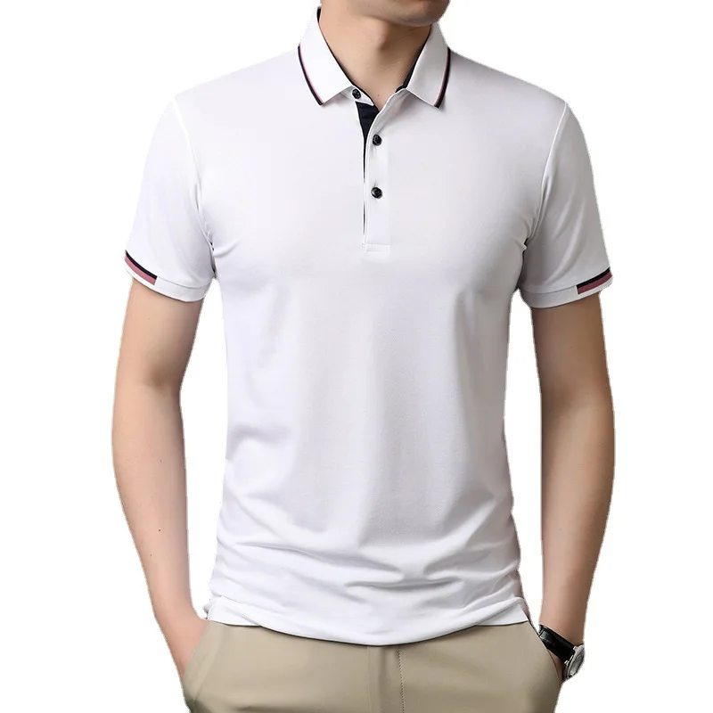 

2021 summer new fashion casual Lapel top mulberry silk comfortable breathable men's short sleeve polo shirt