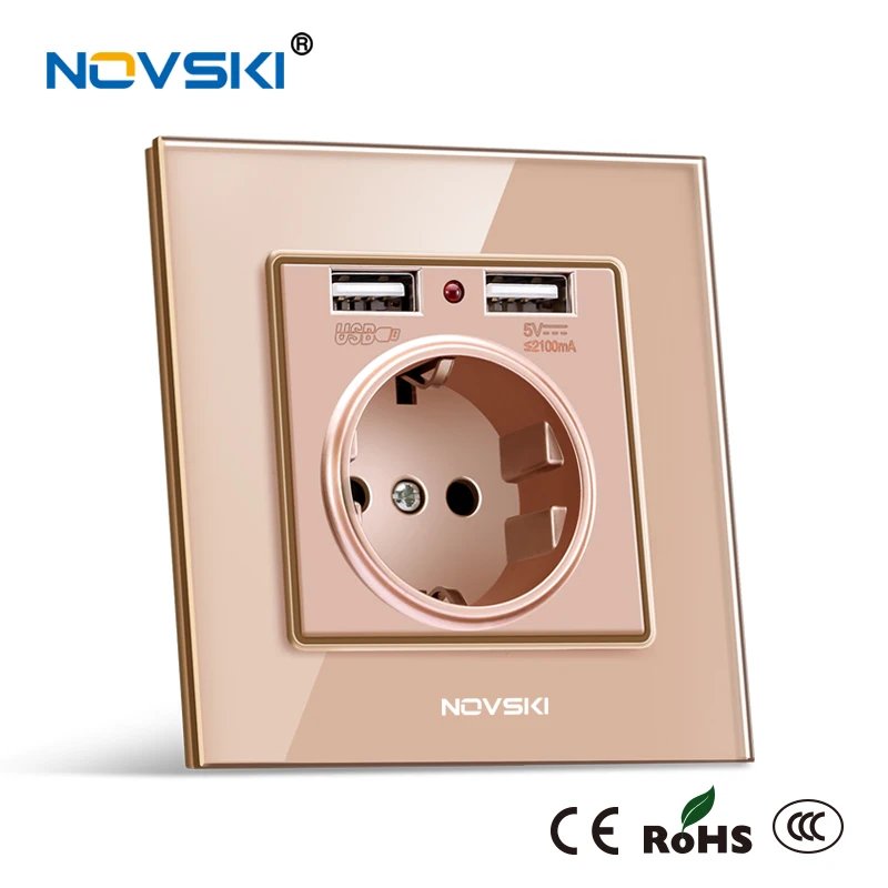 NOVSKI розетка с usb 2.1A настенное зарядное устройство розетка 16А мощность AC 110-250V Schuko F штекер французский тип CE Rohs CCC Сертифицированный