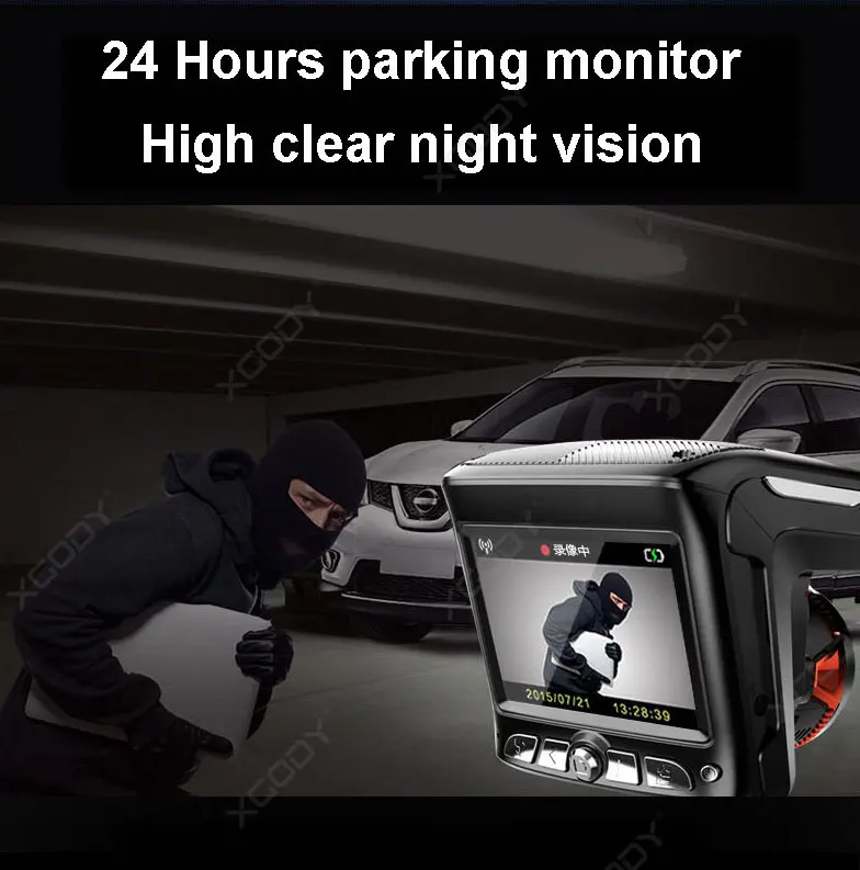 XGODY 2 в 1 HD Автомобильный видеорегистратор радар 2,4 ''HD экран дисплея ABS корпус детектор скорости автомобиль камера для приборной панели видеокамера рекордер