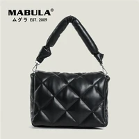 mabula women winter quilted feather flip bags fashion down padded leather handbag female large capacity crossbody shoulder totes