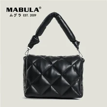 MABULA Women Winter Quilted Feather Flip Bags Fashion Down Padded Leather Handbag Female Large capacity Crossbody Shoulder Totes