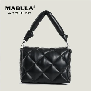 mabula women winter quilted feather flip bags fashion down padded leather handbag female large capacity crossbody shoulder totes free global shipping