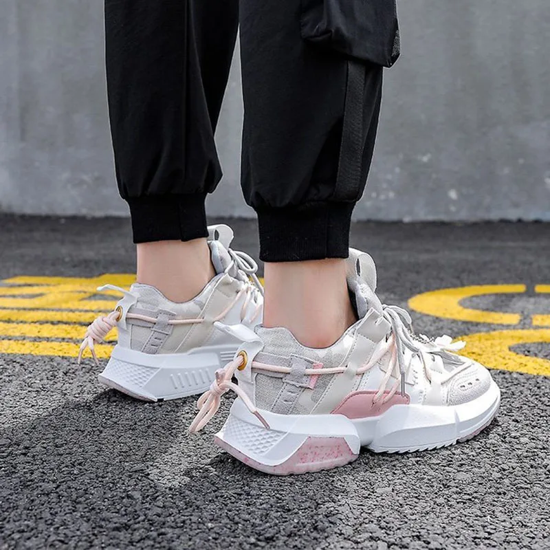 

Women White Platform Shoes Female Flowers Lace Up Mesh All-match Casual Shoes 2020 New Spring Autumn Fashion Designers Sneakers