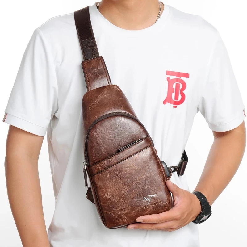 Роскошная брендовая мужская нагрудная Сумка кенгуру кожаная сумка мессенджер