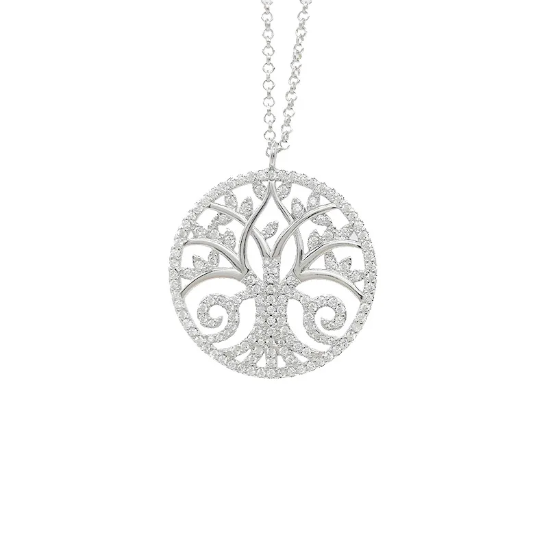 Простой полые Древо жизни женские ожерелья серебряного цвета циркон мама