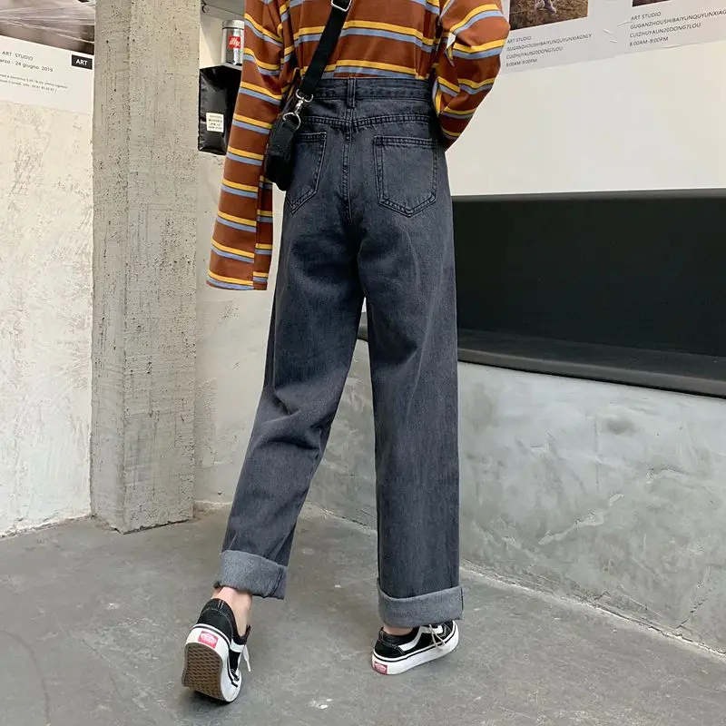 

High Waist Jeans Women Black Boyfriend Denim Trousers for Womens Streetwear Vintage Korean Fashion All Match Loose Soft Elastic