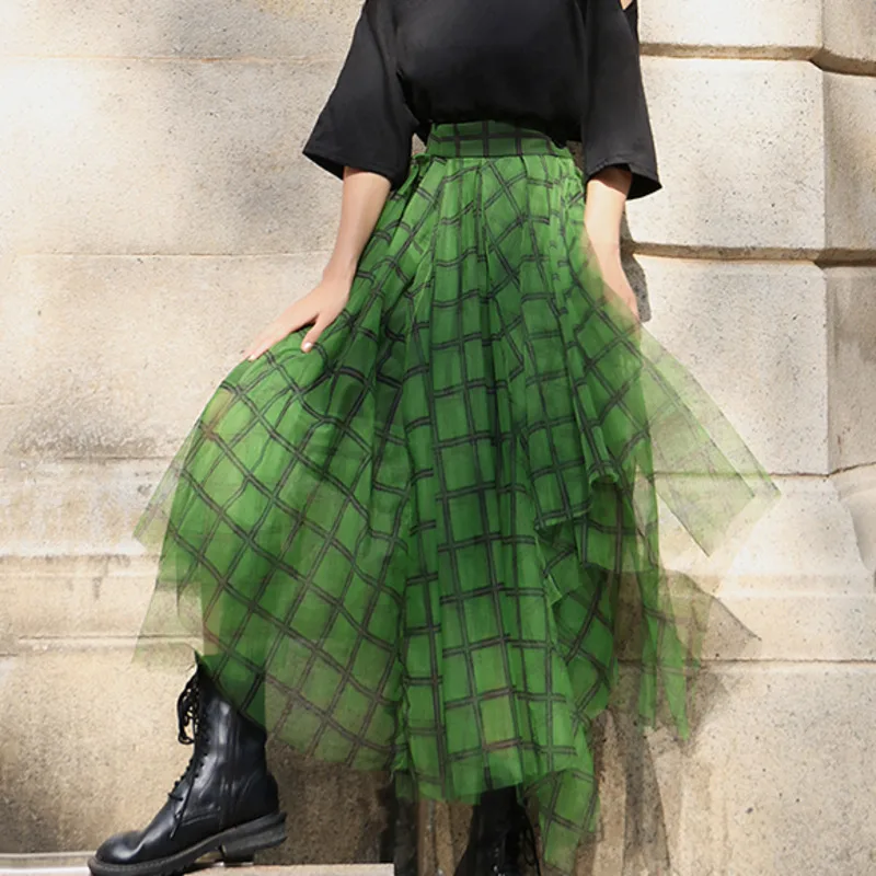 

Женские Зеленые Клетчатые Леггинсы с принтом юбка 2021 Осенняя мода асимметричного кроя с эластичной резинкой на талии в уличном стиле ТРАПЕЦИЕВИДНОЕ ПЛАТЬЕ до середины икры юбка Famale Z373