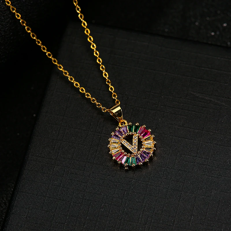 Fashion Gold Color stainless steel Initial CZ Necklace Charm Letter Name Jewelry For Women Accessories Girlfriend Gift | Украшения и