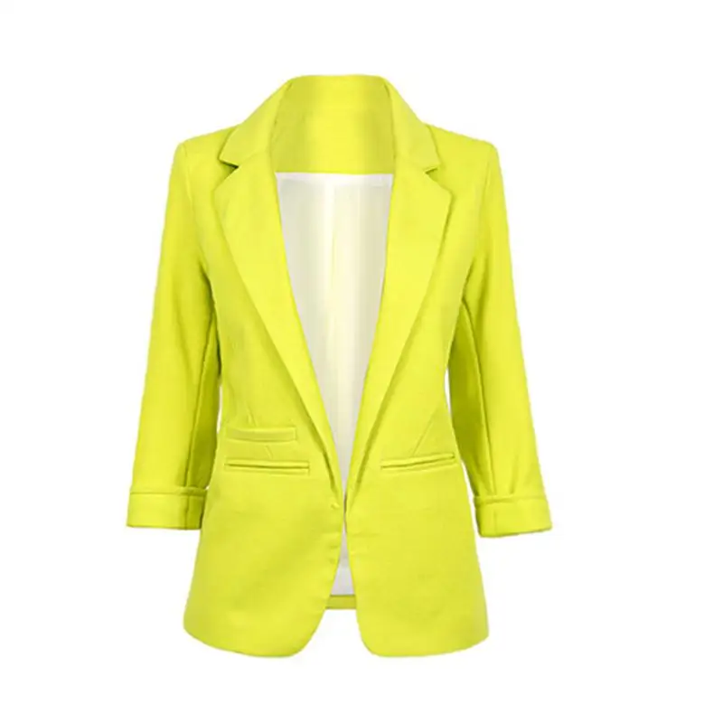 

2021 Womens Candy Colors Slim Casual Blazer With Three Quarter Sleeve Notched Jacket Coat Outwear Plus Size Solid Work Blazer
