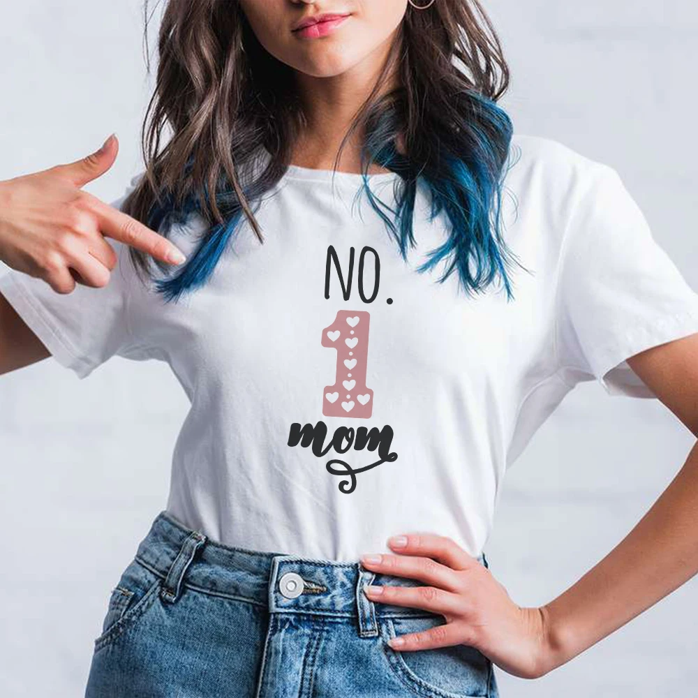 

Mom No 1 T Shirt Design KPOP Fashion Mother's Day Gift Short Sleeve Ropa Aesthetic White Casual Tshirt Women 2021 Summer Top