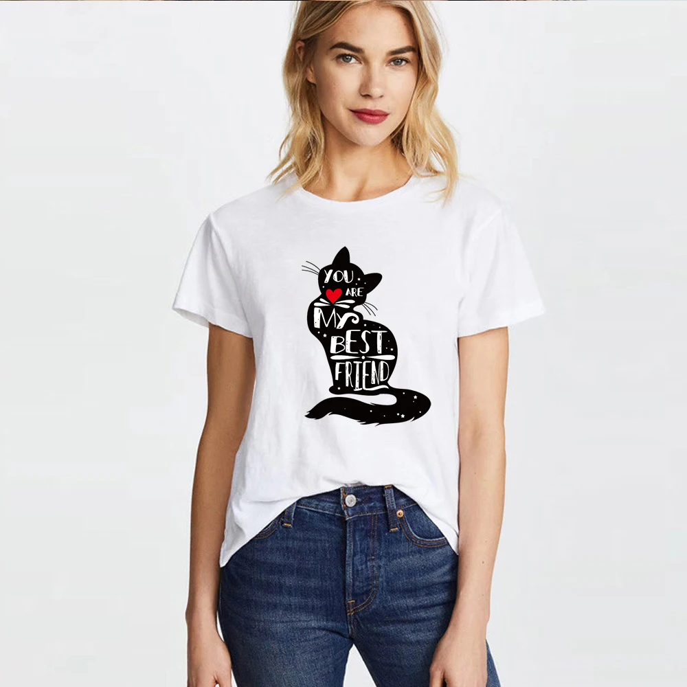 Лидер продаж летняя озорная черная кошка 3D футболка Женская милая мультяшная