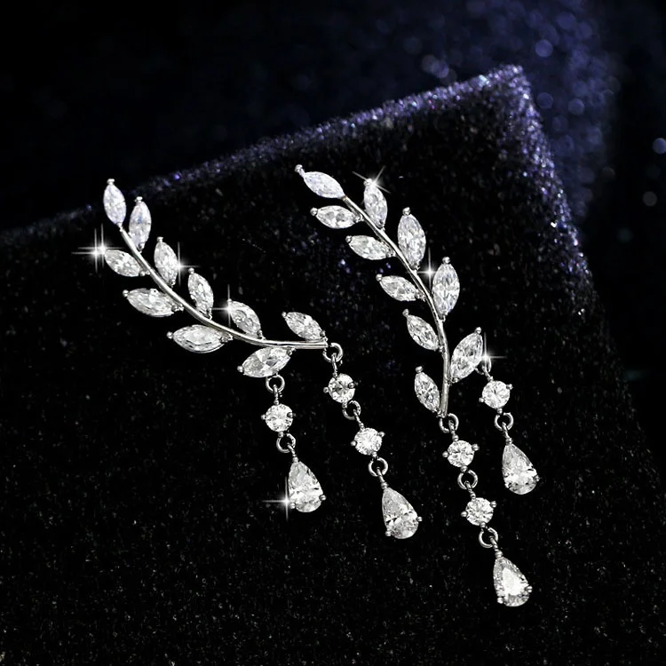 Женские серьги гвоздики с цирконием 2 цвета ювелирное украшение в виде листьев и