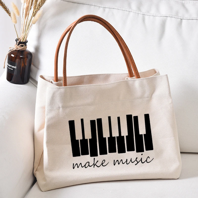 Холщовая Сумка-тоут Make Music Piano с принтом клавиш забавная Женская Повседневная