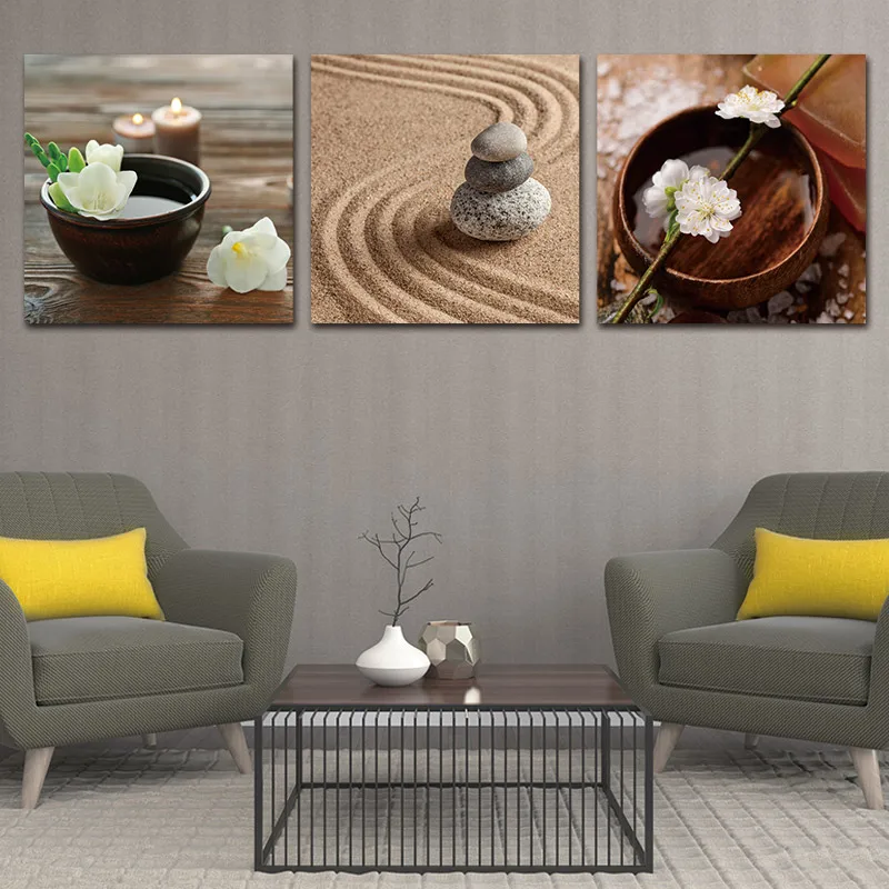 BANMU 3 панели настенная Картина на холсте принты дзен Камень деревянная чаша
