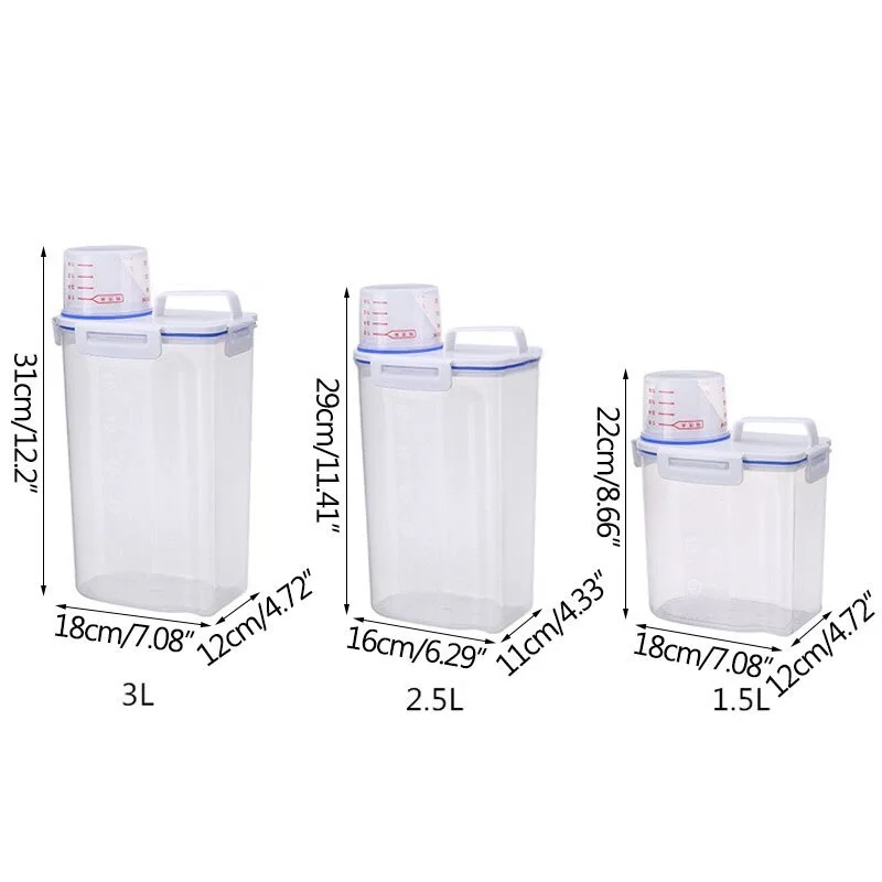 

1.5/2.5/3L Cereal Storage Box Transparent Kitchen Flour Grain Storage Kitchen Food Grain Rice Container With Measuring Cup