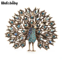 wulibaby mulitcolor big sparkling peacock brooches pins for women jewelry gift 4 colors badge scarf buckle
