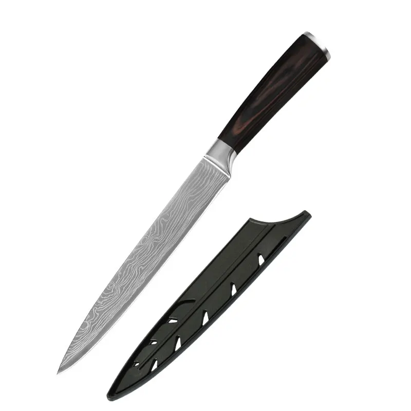 8 inch Slicing Knife Набор ножей из нержавеющей стали Santoku 8 дюймов поварские ножи с ножками дамасский узор Кухонные гаджеты Инструменты Посуда Ножи держатель - Цвет: 8 inch Slicing Knife