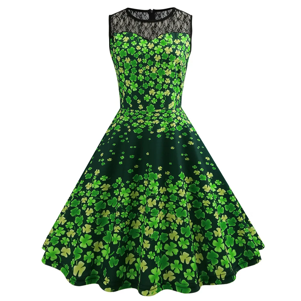 Женское винтажное платье в стиле ретро Rockabilly зеленое повседневное кружевное