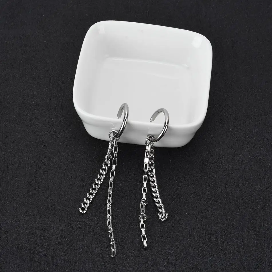 WOWTIGER НОВАЯ ЦЕПОЧКА из нержавеющей стали с кисточкой клипсовые серьги для мужчин