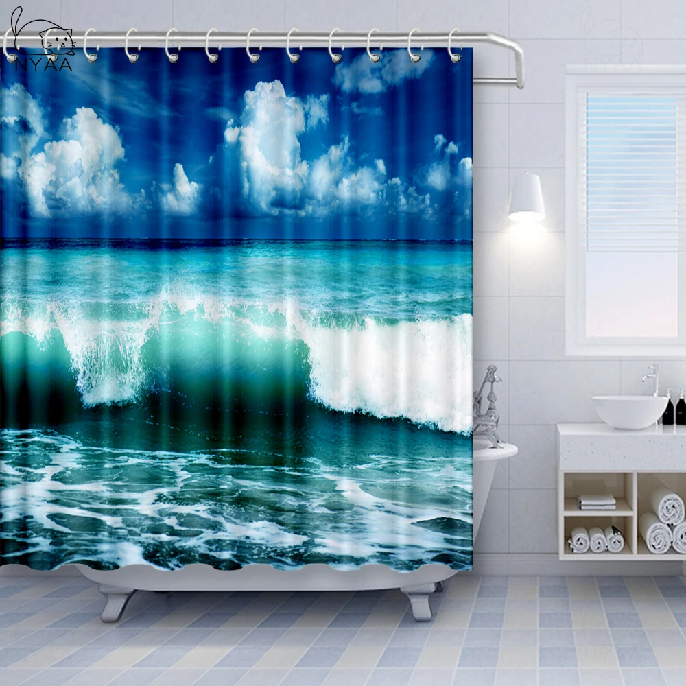 Vixm Surf Waves Caribbean Sea and Water Splash for Surfers Polyester Fabric Bathroom Shower Curtains with Hooks | Дом и сад