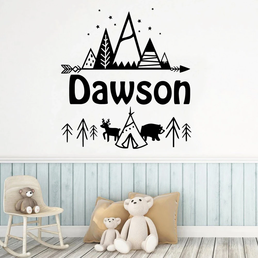 

Nordic Style Decals Custom Name Tribal Mountain Wall Stickers Decor For Kids Room Decoration Accessories Art Vinyl Murals HJ0371