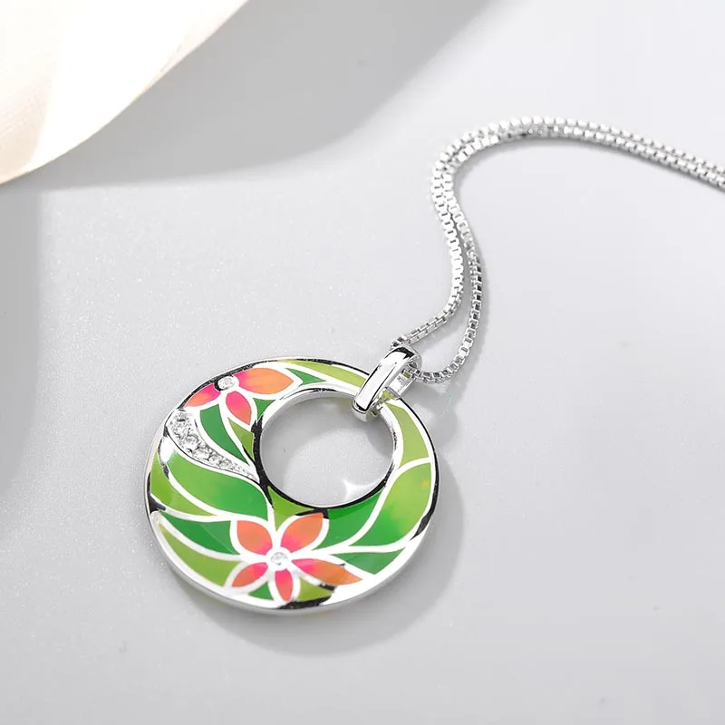 Ожерелье из серебра 925 пробы с зеленой эмалью | Украшения и аксессуары