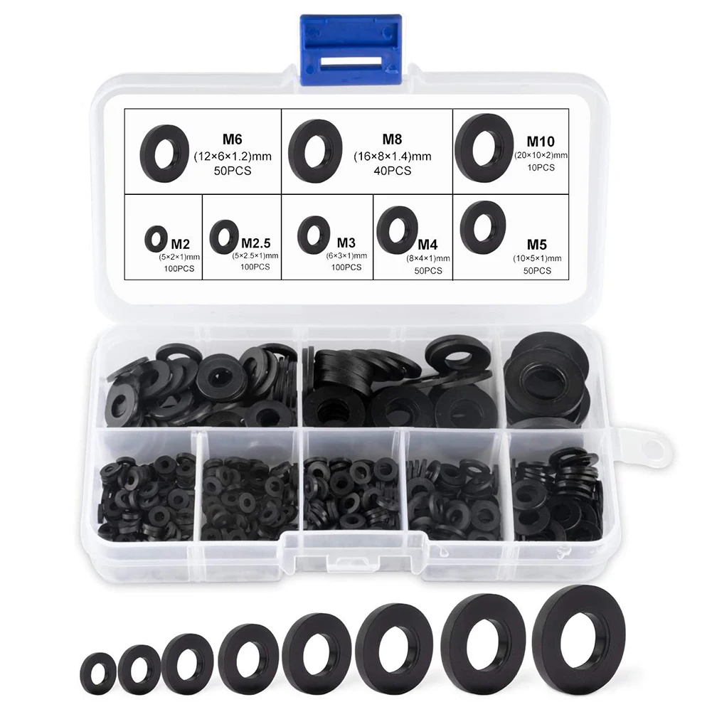 

500 Pieces Plastic Washers Rubber Flat Washers Nylon Washers Corrosion-Free Washers for Industrial Fixings FEA889