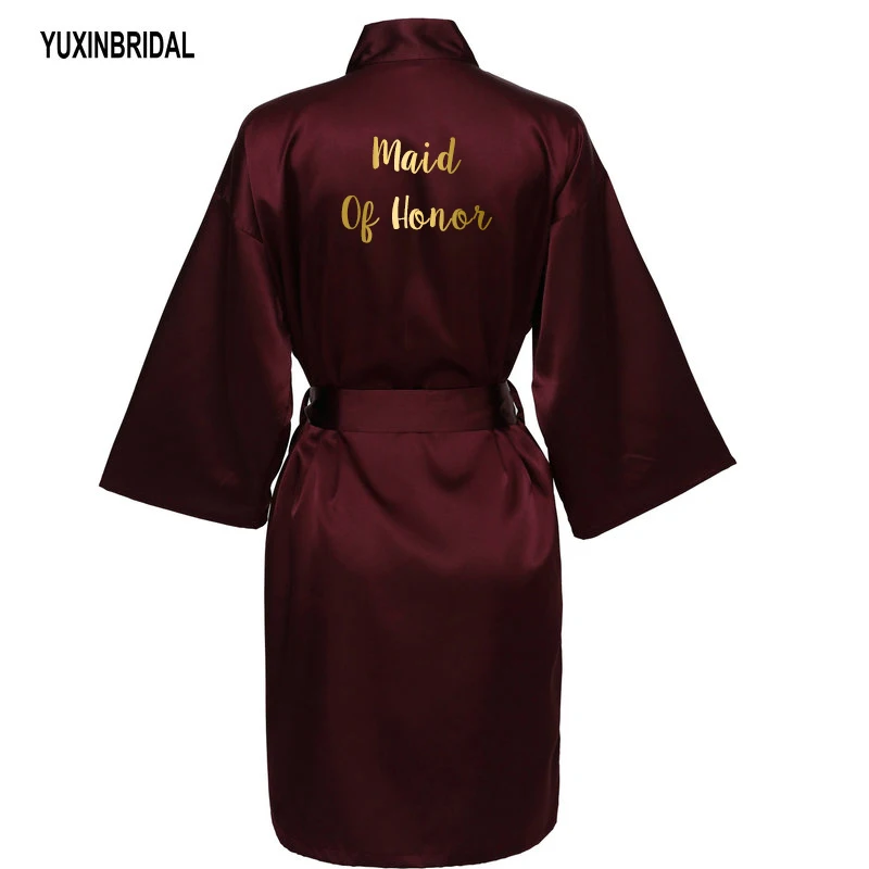 YUXINBRIDAL розовое золото атласный шелковый халат невесты Свадебный халат невесты халаты - Цвет: Wine R maid honor