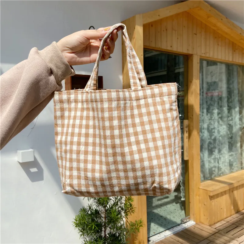 

Style Picnic Kids Tote Children Japanese Women Food Bag Simple Cotton Plaid Korean New Portable Lunch Lunch Bags Small Bag Lunc