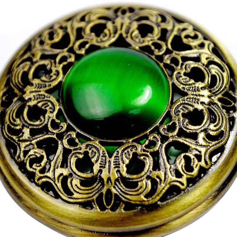 

Creative pocket watch classic green cat eye large pocket watch court carved hollow flip pocket watch